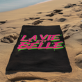 Load image into Gallery viewer, Towel Black La Vie Est Belle Pink Green