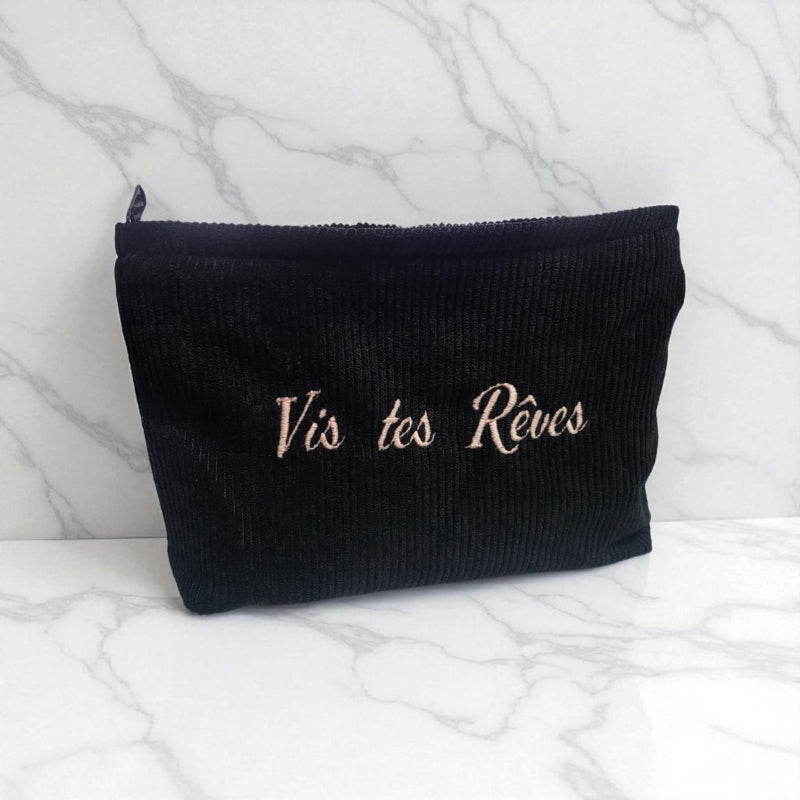 Corduroy Makeup Bag Vis Tes Rêves Black