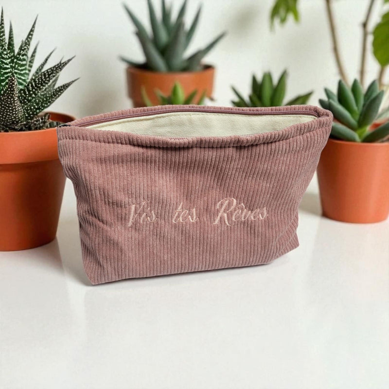 Corduroy Makeup Bag Vis Tes Rêves Pink