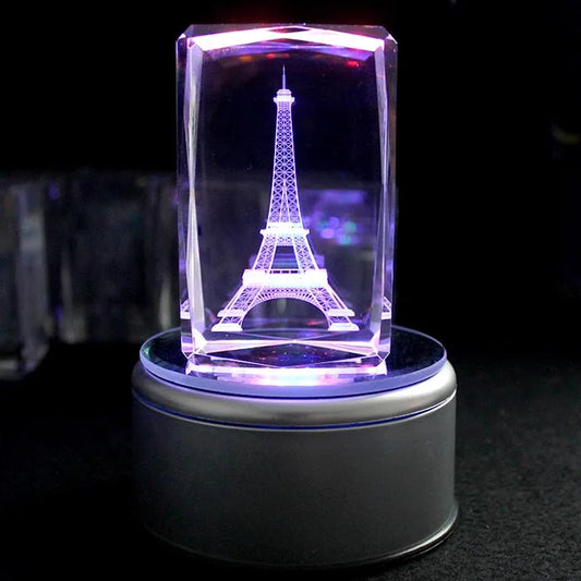 3D Eiffel Tower Crystal Cube With LED