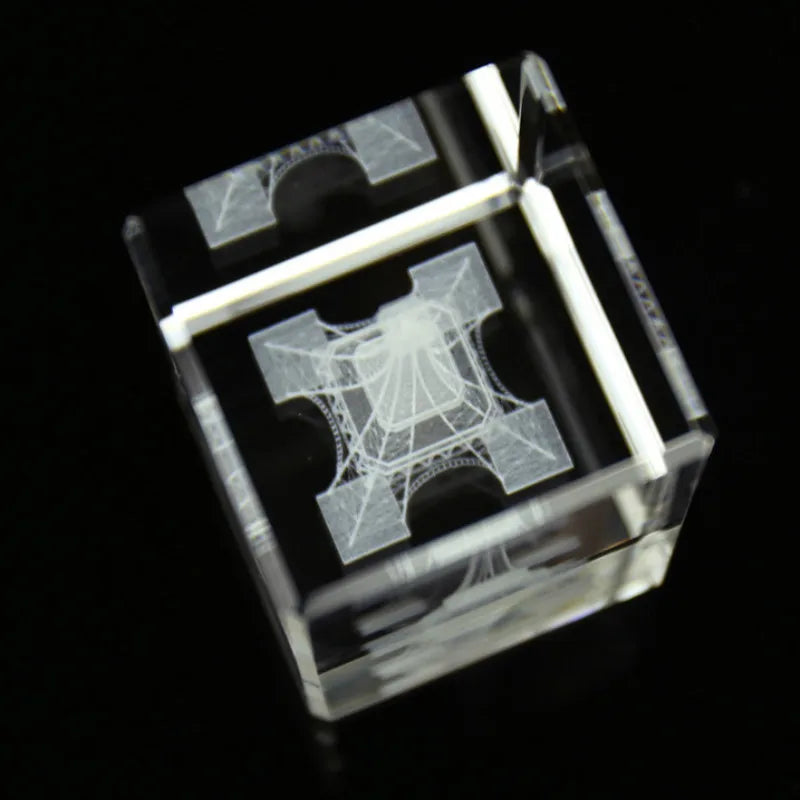 3D Eiffel Tower Crystal Cube With LED