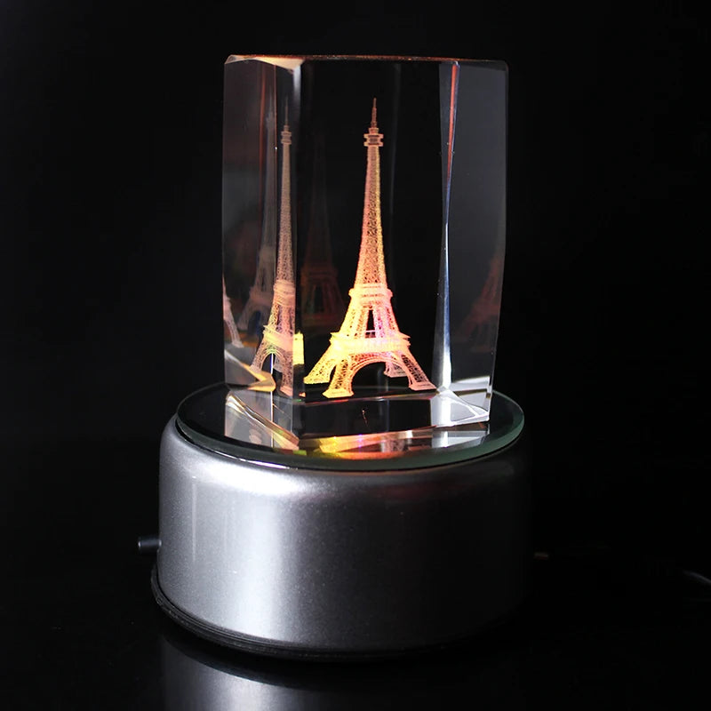 3D Eiffel Tower Crystal Cube With LED