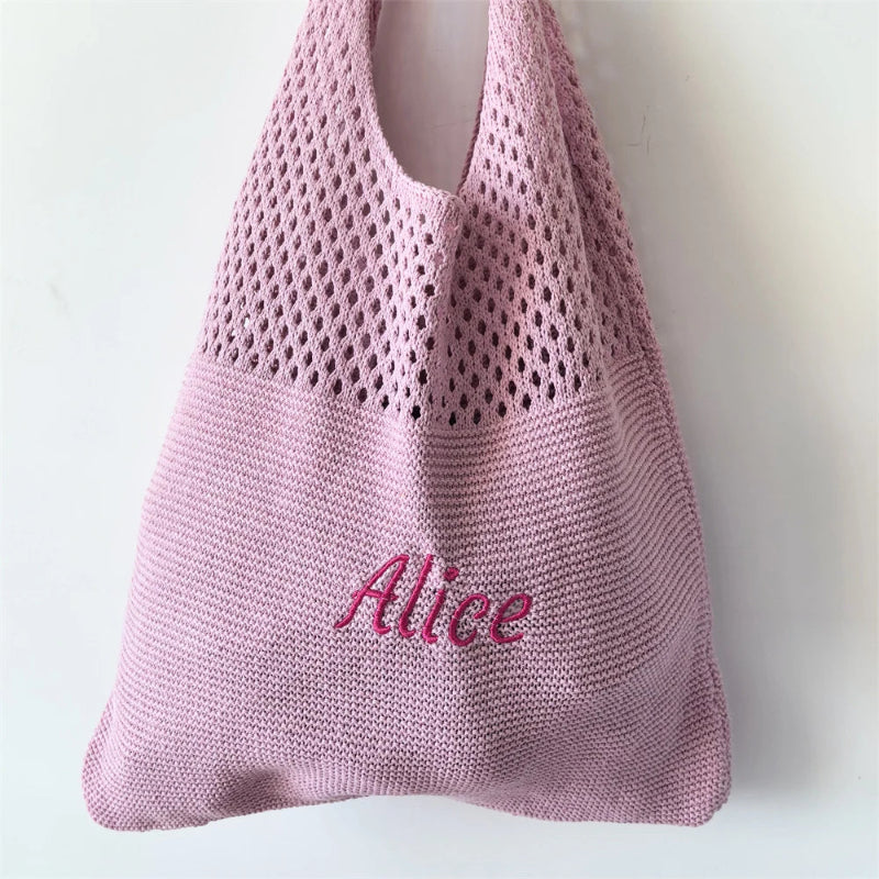 Knitted Wool Tote Bag Customizable Embroidery