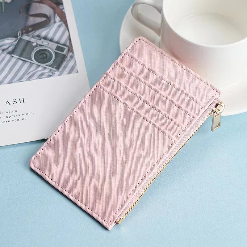 Card Holder With Zipper Pink