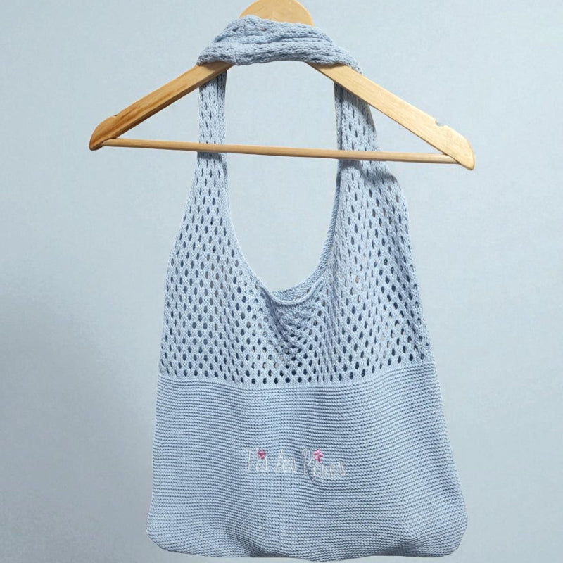 Knitted Wool Tote Bag Blue Vis Tes Rêves