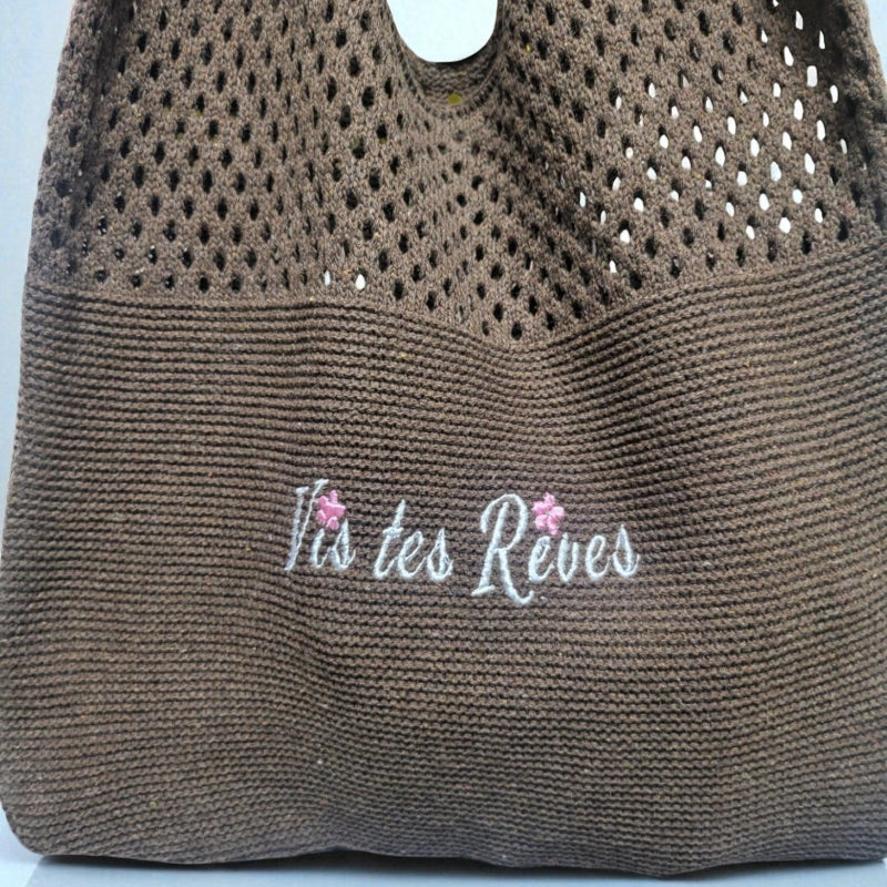Knitted Wool Tote Bag Brown Vis Tes Rêves