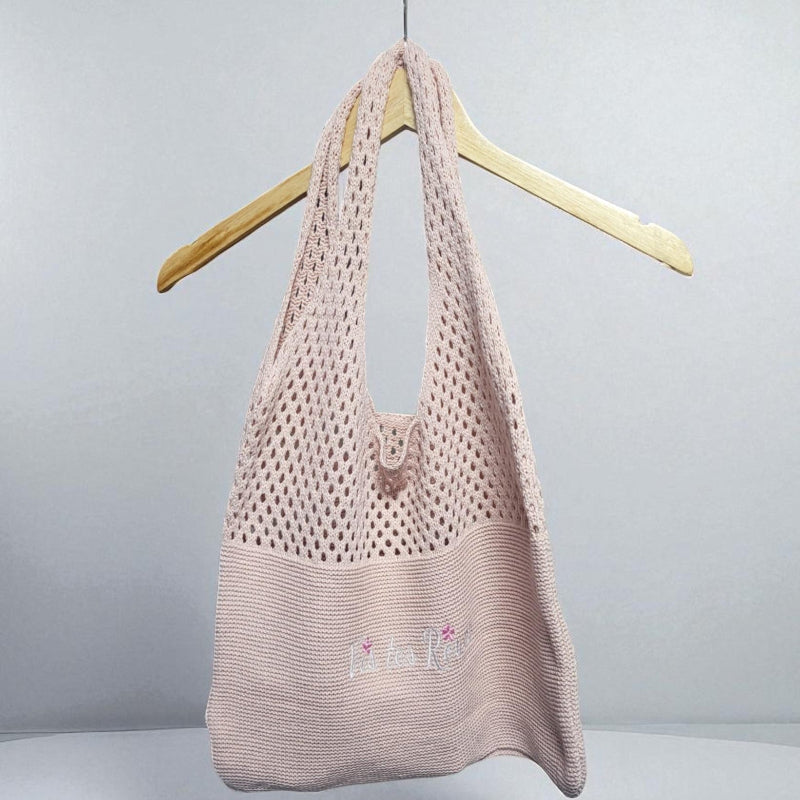 Knitted Wool Tote Bag Pink Vis Tes Rêves