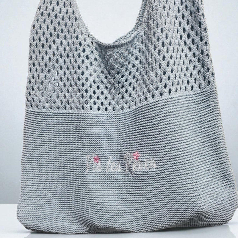 Knitted Wool Tote Bag Blue Vis Tes Rêves