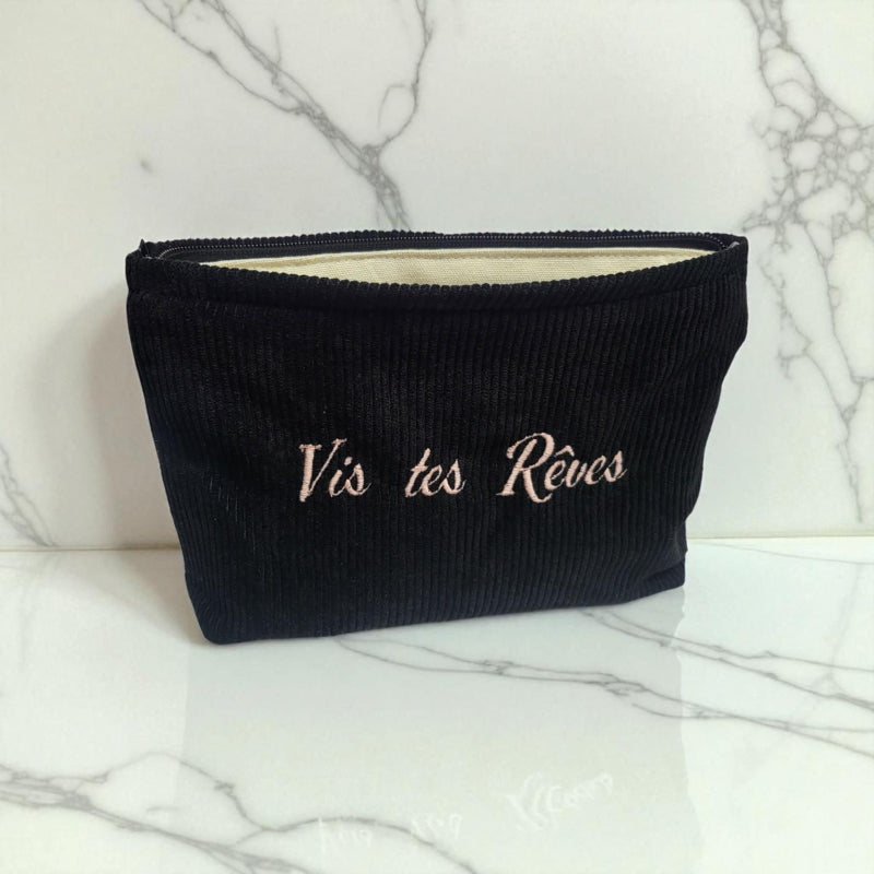 Corduroy Makeup Bag Vis Tes Rêves Black