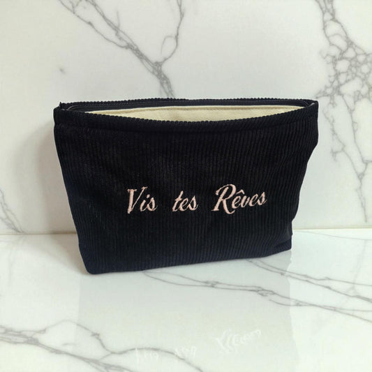 Corduroy Makeup Bag Vis Tes Rêves Black