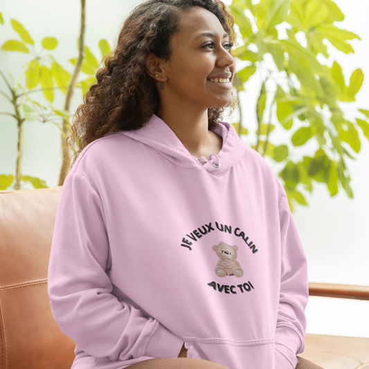 Hoodie Pink Je Veux un Calin Avec Toi Teddy Bear