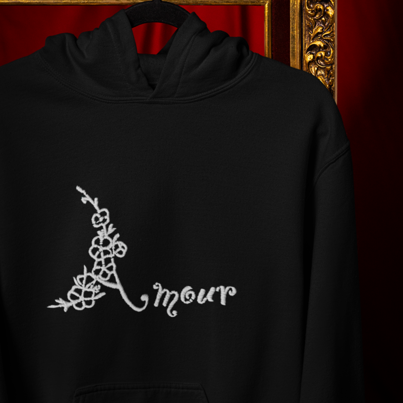 Hoodie Black Amour With Flowers