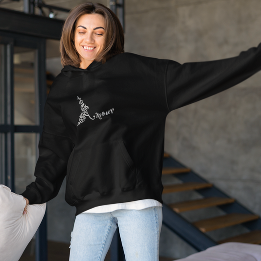 Hoodie Black Amour With Flowers