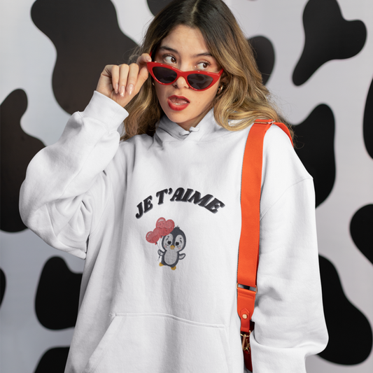 Hoodie White Je t'Aime Penguin
