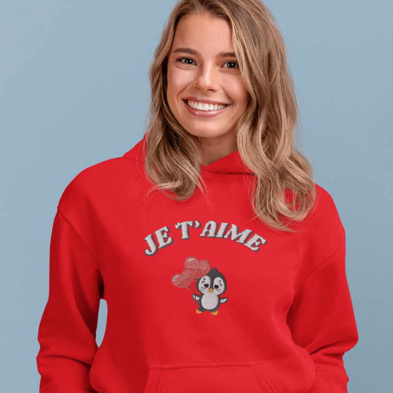Hoodie Red Je t'Aime Penguin