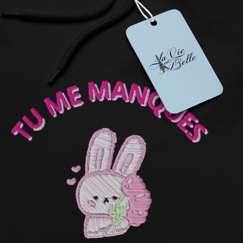 Hoodie Tu me Manques Rabbit Embroidery