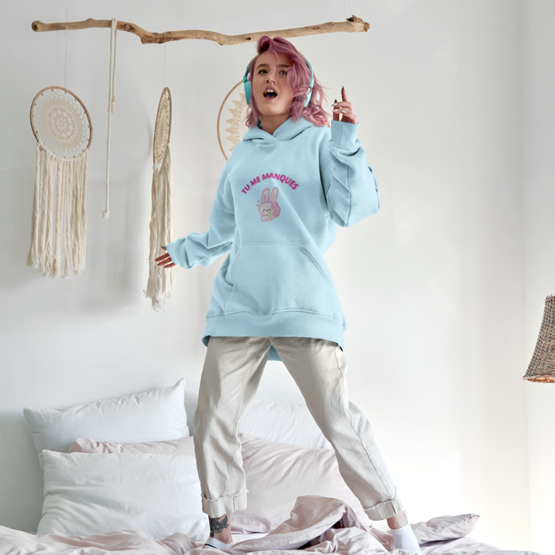 Hoodie Blue Tu me Manques Rabbit