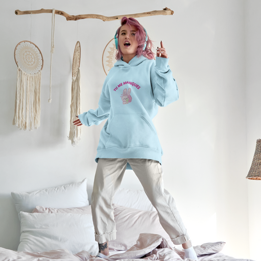 Hoodie Blue Tu me Manques Rabbit