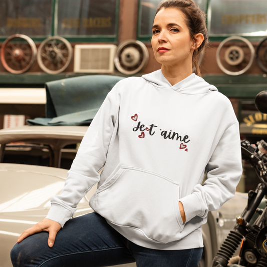 Hoodie White Je t'Aime With Hearts