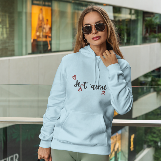 Hoodie Blue Je t'Aime With Hearts