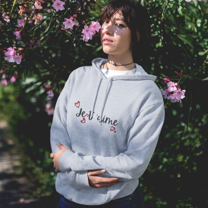 Hoodie Gray Je t'Aime With Hearts