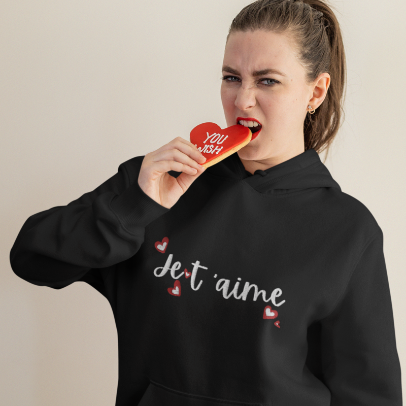Hoodie Black Je t'Aime With Hearts