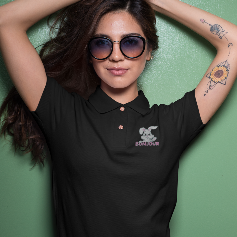 Polo Shirt Black Bonjour Rabbit