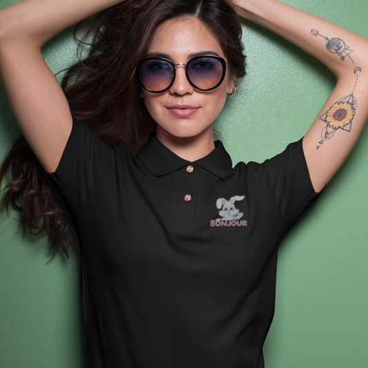 Polo Shirt Black Bonjour Rabbit