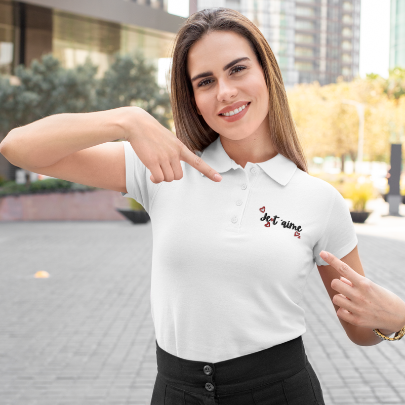 Polo Shirt  White Je t'Aime Hearts