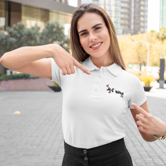 Polo Shirt  White Je t'Aime Hearts