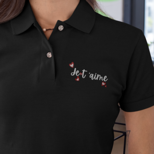 Polo Shirt Black Je t'Aime Hearts
