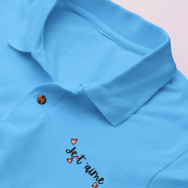 Polo Shirt Blue Je t'Aime Hearts