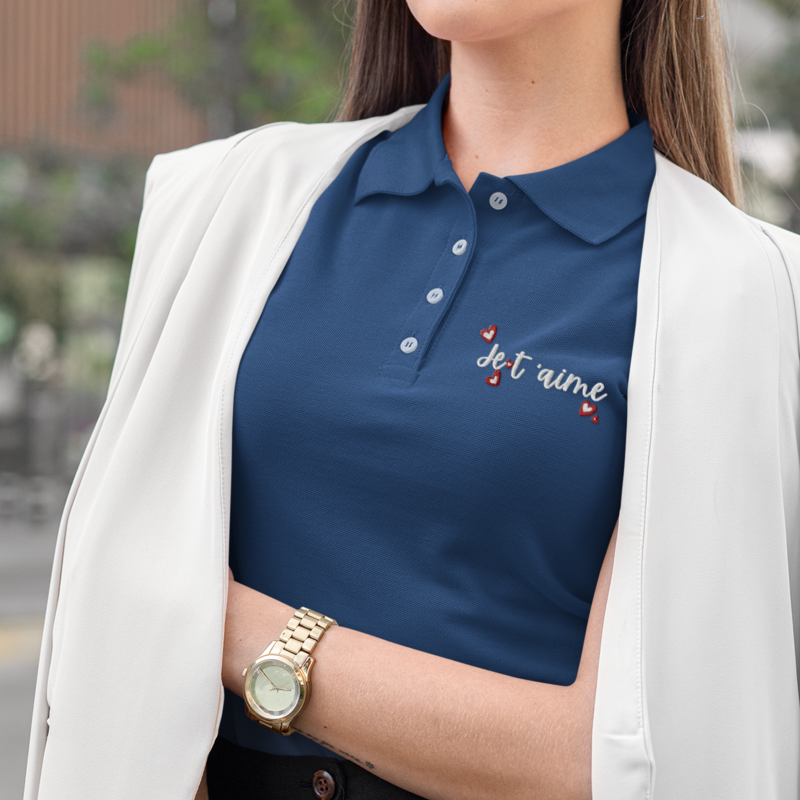 Polo Shirt Navy Je t'Aime Hearts