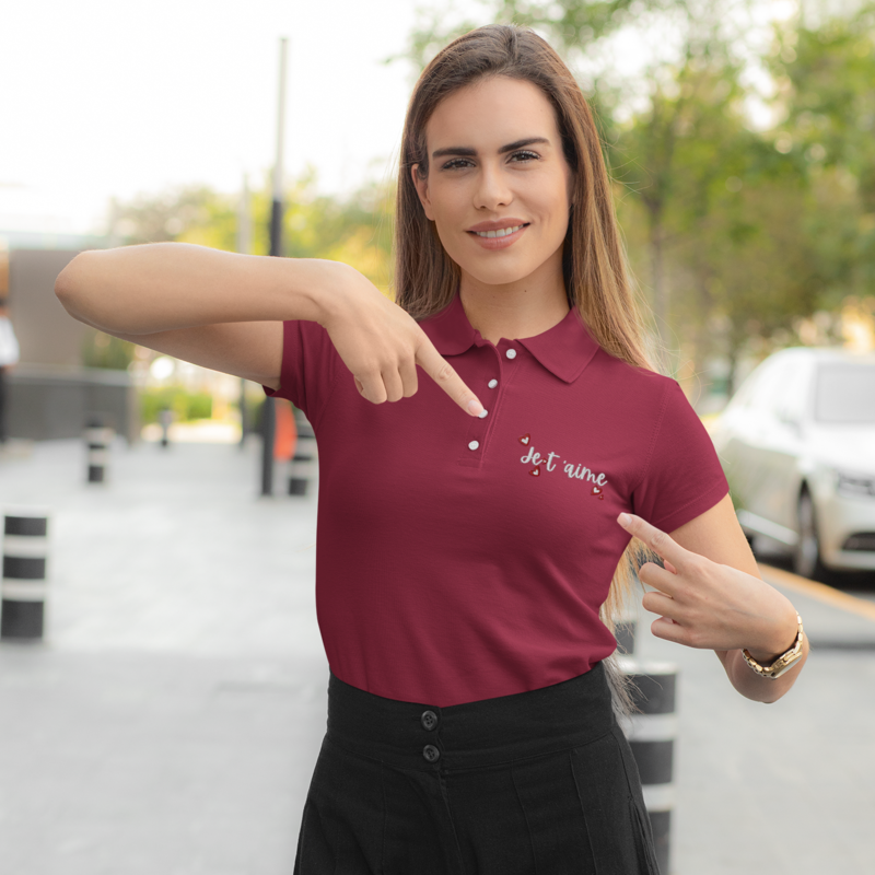 Polo Shirt Red Je t'Aime Hearts
