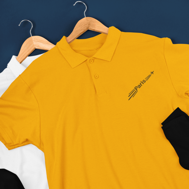 Polo Shirt Yellow Paris Airplane
