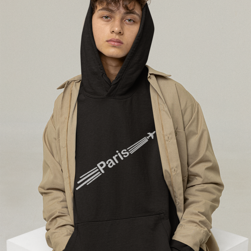 Hoodie Black Airplane Paris