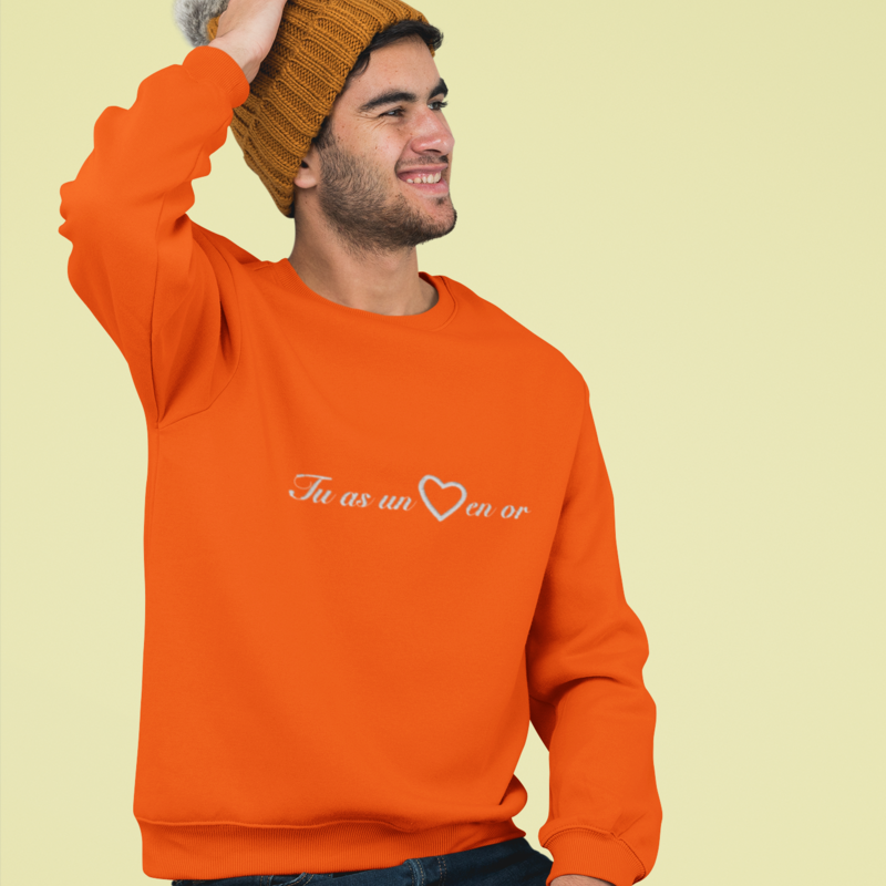 Sweater Orange Tu as un Coeur en Or