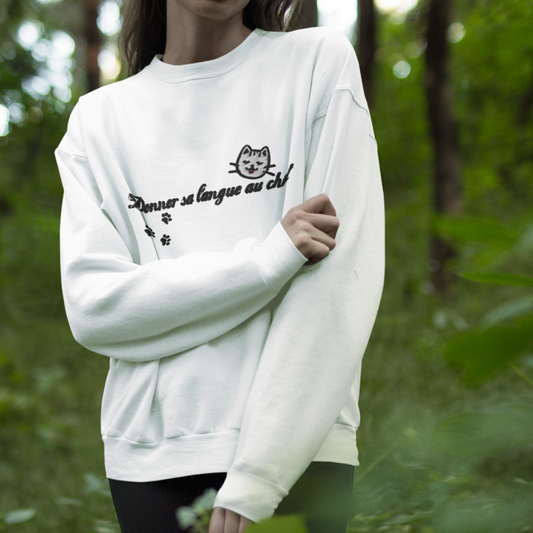 Sweater White Donner sa Langue au Chat