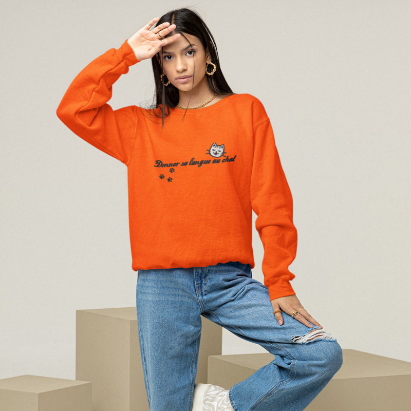Sweater Orange Donner sa Langue au Chat