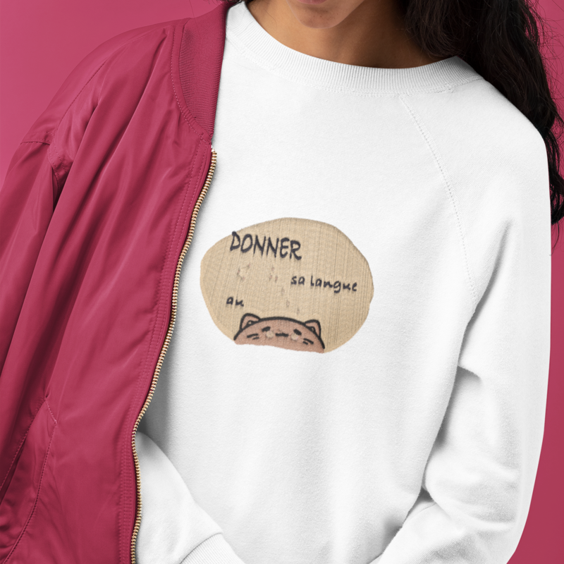 Sweater White Donner sa Langue au Chat Kawaii