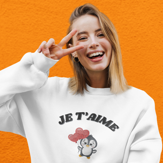 Sweater White Je t'Aime Penguin