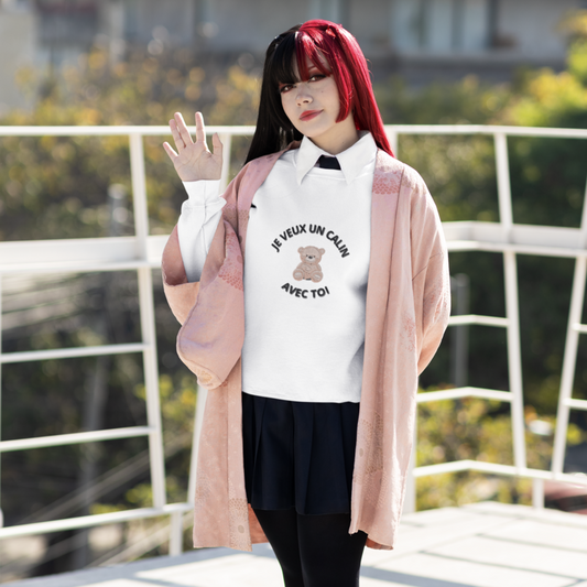 Hoodie White Je Veux un Calin de Toi