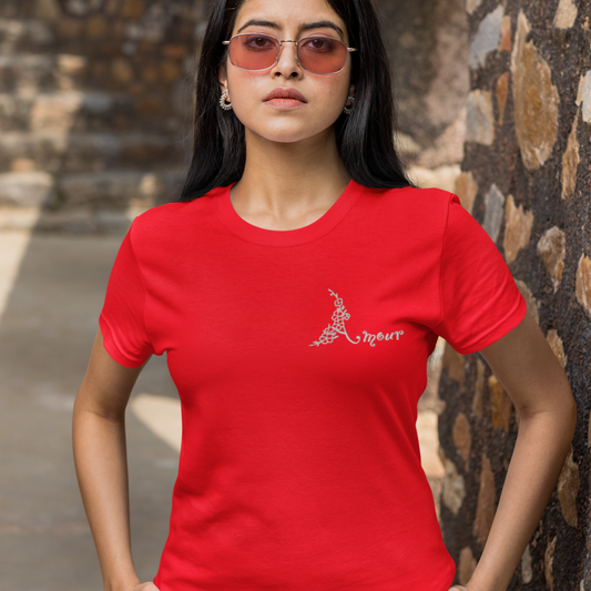 Tee Shirt Red Amour With Flowers
