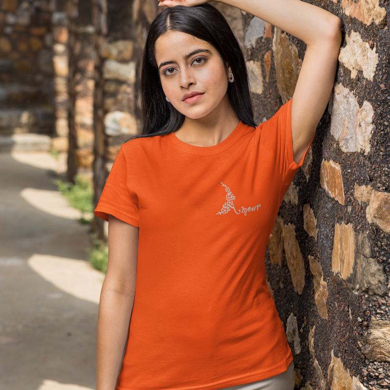 Tee Shirt Orange Amour With Flowers