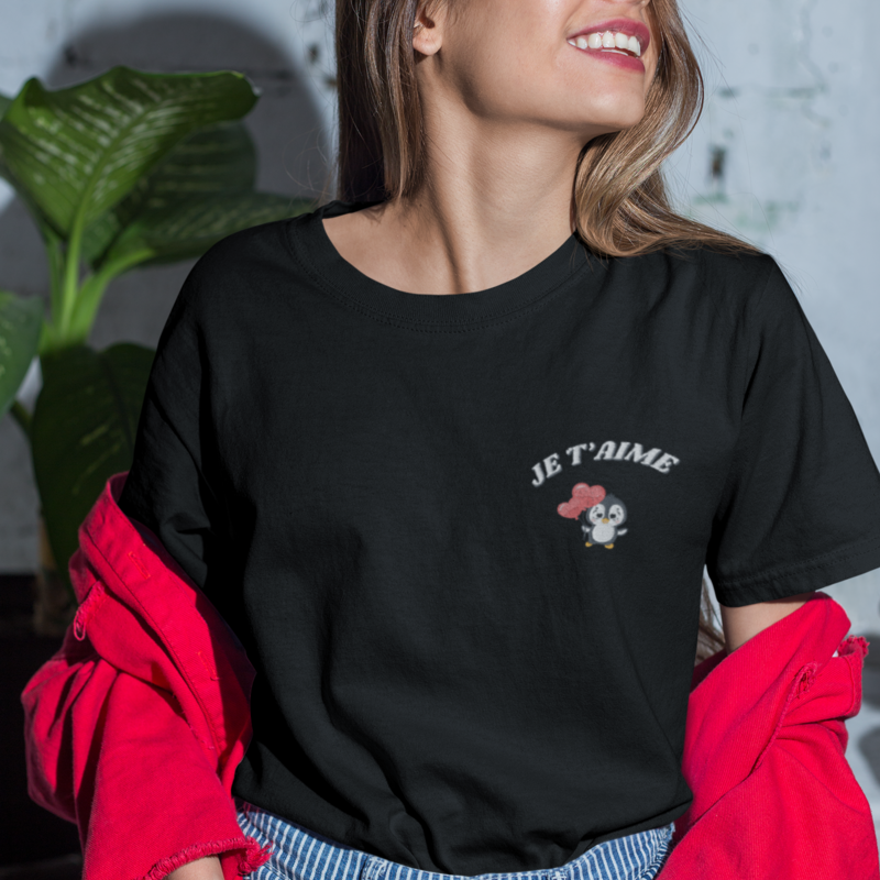 Tee Shirt Black Je t'Aime Pengouin
