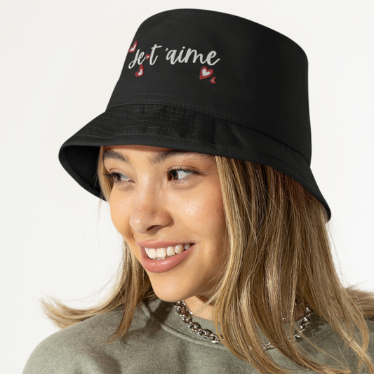 Hat Bob Black Je t'Aime Hearts