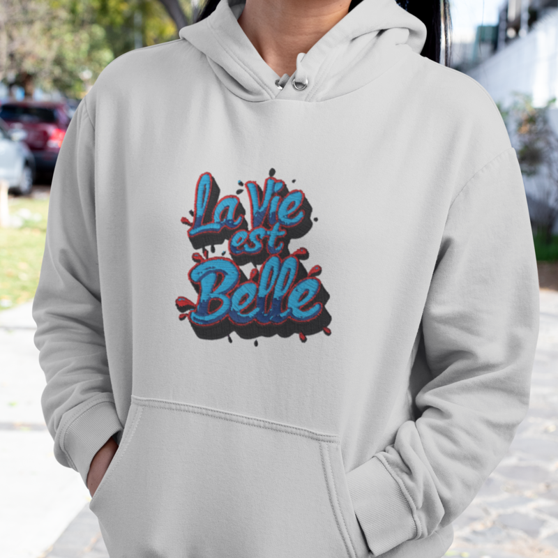 Hoodie Gray La Vie Est Belle Blue
