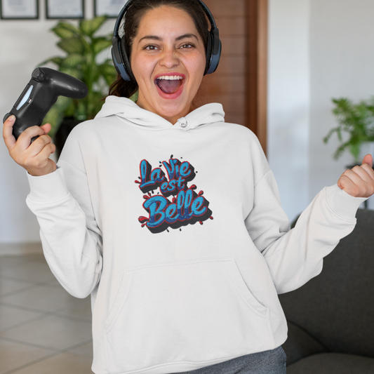 Hoodie White La Vie Est Belle Blue