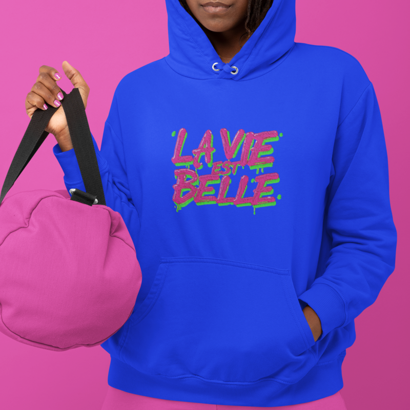 Hoodie Navy La Vie Est Belle Pink Green