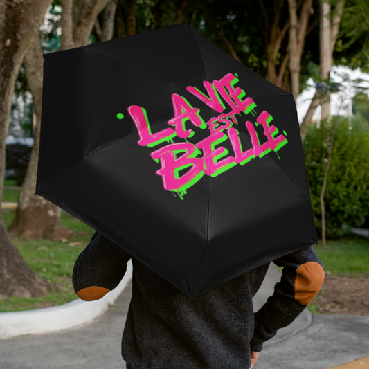 Umbrella Black La Vie Est Belle Green Pink